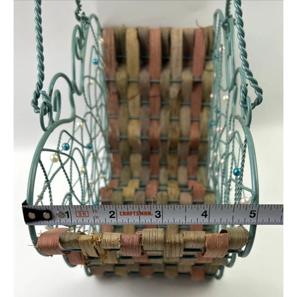 Butterfly Wire & Beaded Basket W/Handles See Pictures on Condition